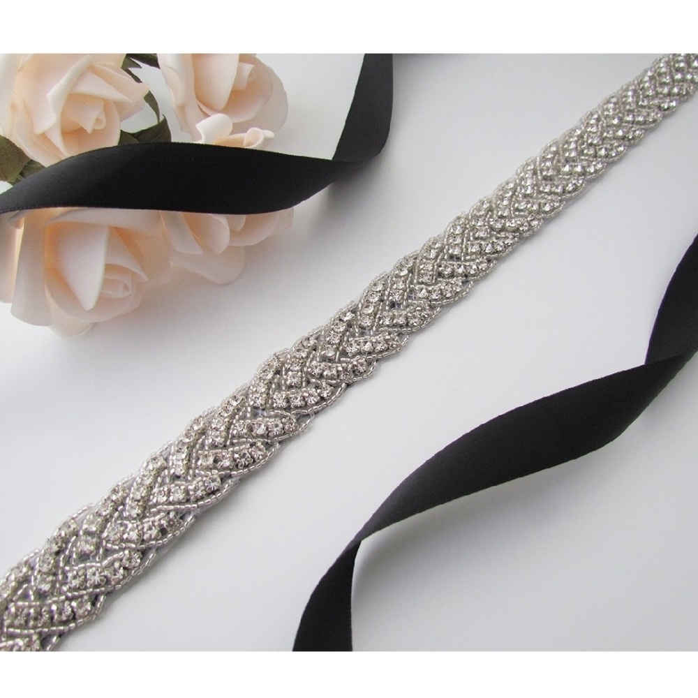 Rhinestone belt with black color ribbon